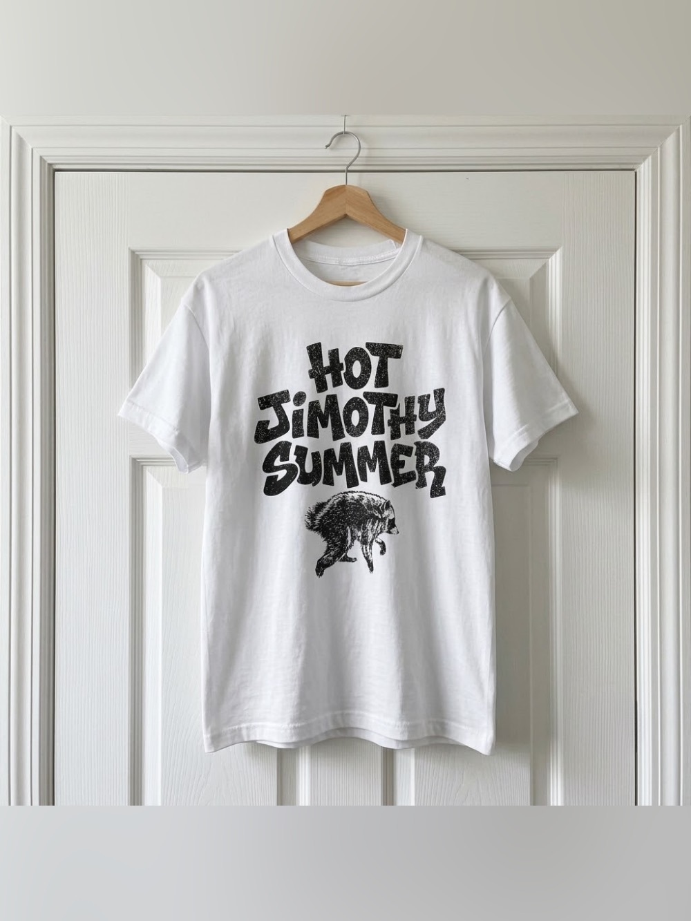 Hot Jimothy Summer Raccoon White Funny Meme Graphic T-Shirt,Animal Nature Tee